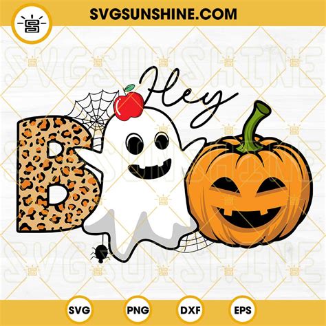 Hey Boo Halloween Svg Leopard Boo Ghost Pumpkin Halloween Svg Funny