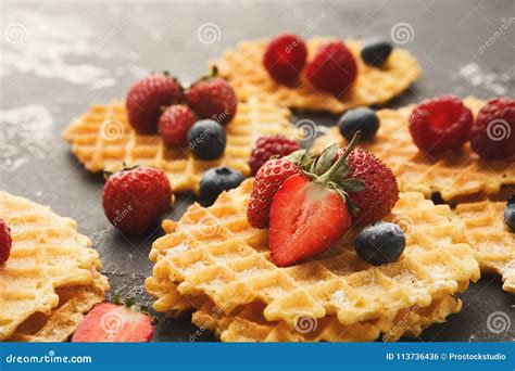 Round Belgium Waffles With Berries Stock Photo Image Of Dessert