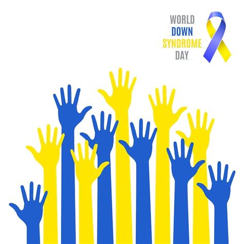 Premium Vector World Down Syndrome Day Poster Blue Yellow Hands