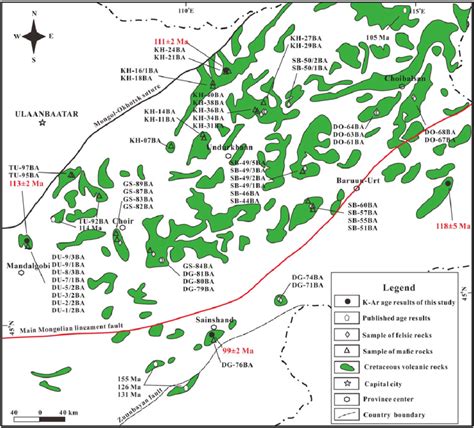 Simplified Map Showing The Distribution Of Late Mesozoic Volcanic Rocks