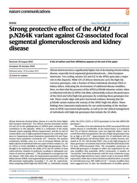 (PDF) Strong protective effect of the APOL1 p.N264K variant against G2-associated focal ...