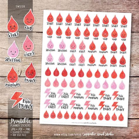 Blood Drop Period Tracker Printable Planner Stickers Etsy