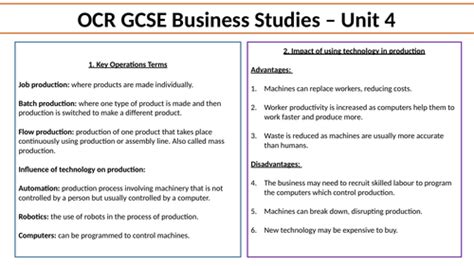 Ocr Gcse 9 1 Business Unit 4 Knowledge Organiser Teaching Resources