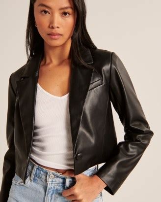 Abercrombie Fitch Cropped Vegan Suede Shearling Jacket In Black