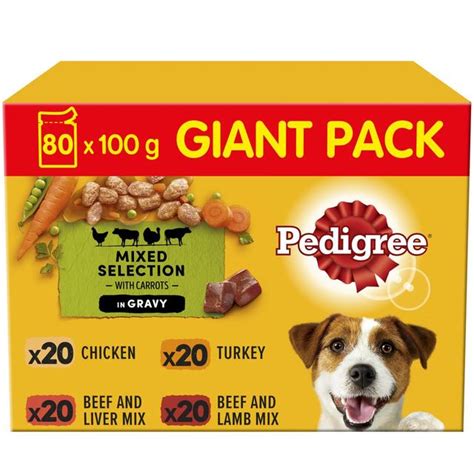 Pedigree Adult Wet Dog Food Pouches Mixed in Gravy Giant Pack 80 x 100g ...