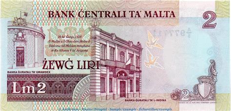 1967 1989 Banknote Malta 2 Liri Schein In Kfr P 41 Von 1967 Bank