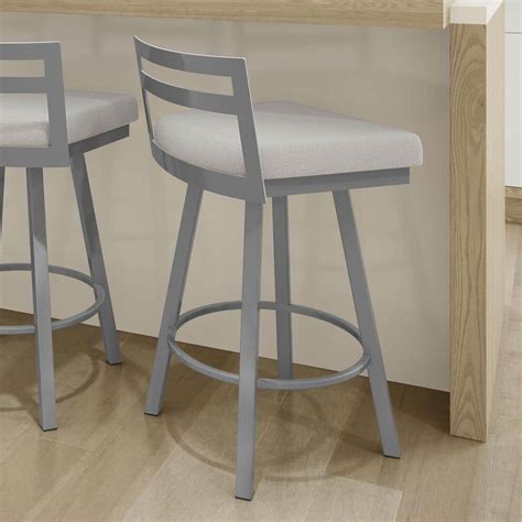 Amisco Derek 30 In Light Grey Polyester Metallic Grey Metal Bar Stool