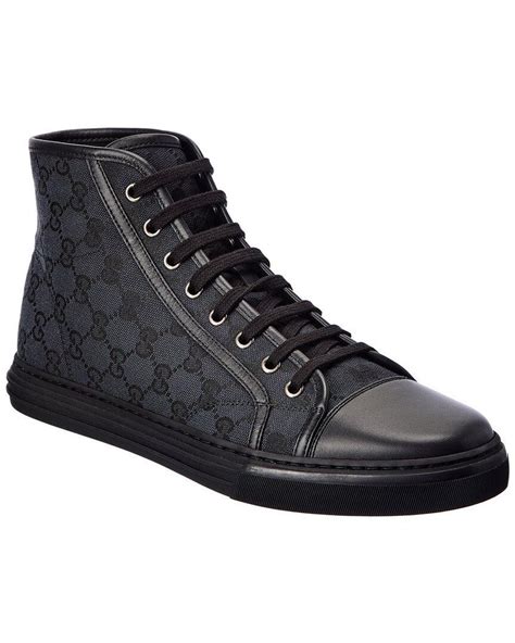 Gucci Gg Canvas And Leather High Top Sneaker In Black For Men Lyst