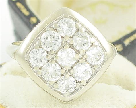 Vintage Diamond Cluster Ring 1.5 CT TW - Mid-Century 14K White Gold 9 ...