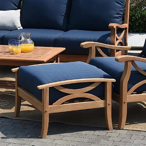 Cambridge Casual Abbington Teak Wood Outdoor Ottoman With Navy Cushion