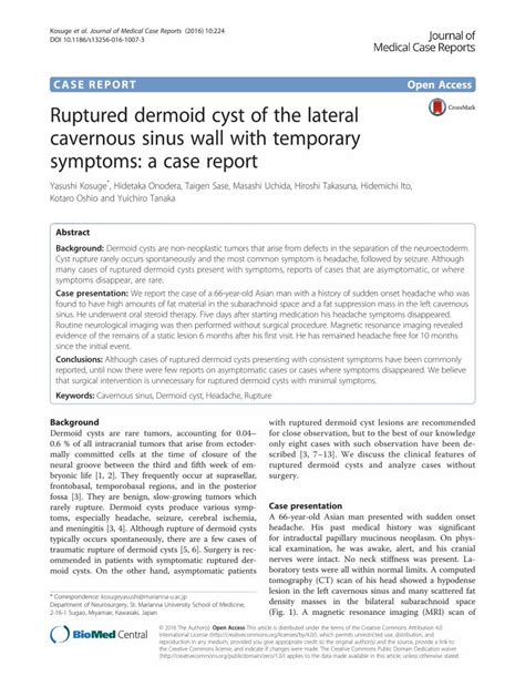 Pdf Ruptured Dermoid Cyst Of The Lateral Cavernous Sinus Wall