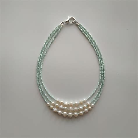 Pearl Summer Necklace With Color Seadbeads Natural Pearls Etsy