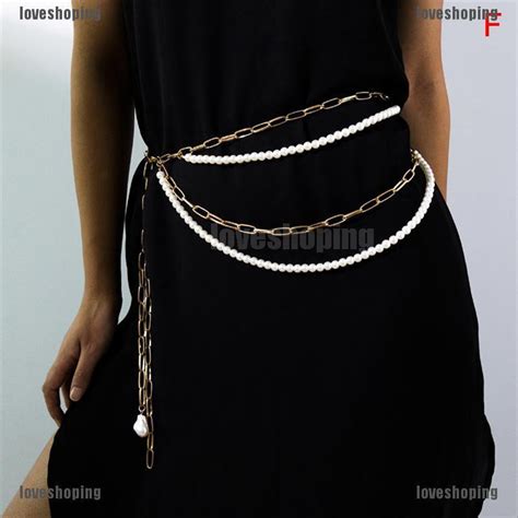 LS Multi Layer Pearl Body Chain Retro Waist Belly Chain Women Punk Belt