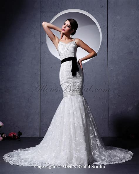 Allens Bridal Lace Spaghetti Straps Neckline Chapel Train Mermaid