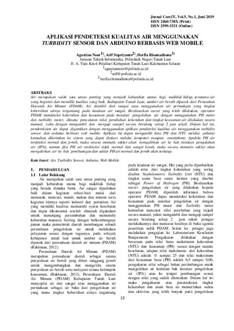 Pdf Aplikasi Pendeteksi Kualitas Air Menggunakan Turbidity Sensor Dan Arduino Berbasis Web Mobile