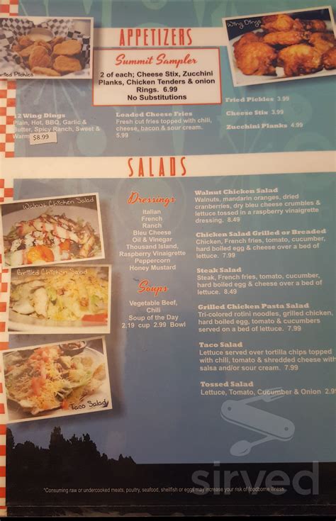 Summit Diner Menu In Somerset Pennsylvania Usa