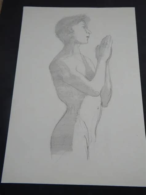 PENCIL DRAWING AFTER John Singer Sargent Nude Standing Man In Praying