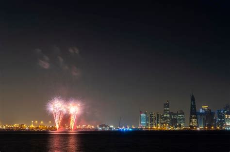 Premium Photo | Fireworks in the doha corniche doha qatar