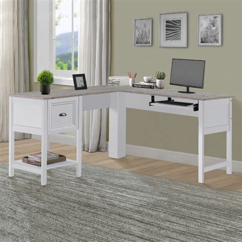 Caleb L Shaped Desk Colour Grey Oak And White By Temple And Webster