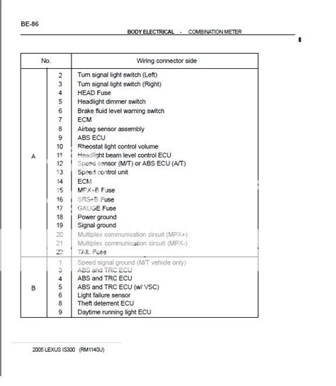 2001 Cluster Pinout Lexus Is Forum