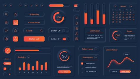 Elementos de interface de usuário neumórficos escuros botões e