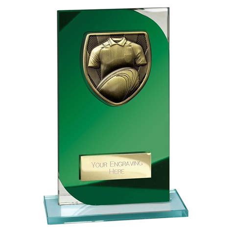 Rugby Shirt Ball Green Glass Cobra Award Cr Jaycee Trophies