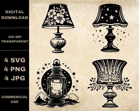 Lamp Svg Bundle Png Lantern Clipart Hand Drawn Lamps Vector Etsy