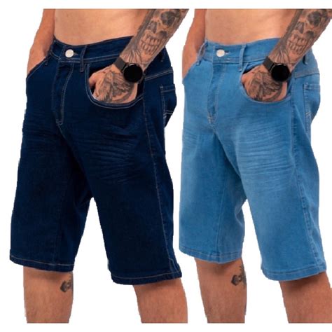 Kit 2 Bermudas Jeans Lisas Masculina Sem Lycra Primavera Verão