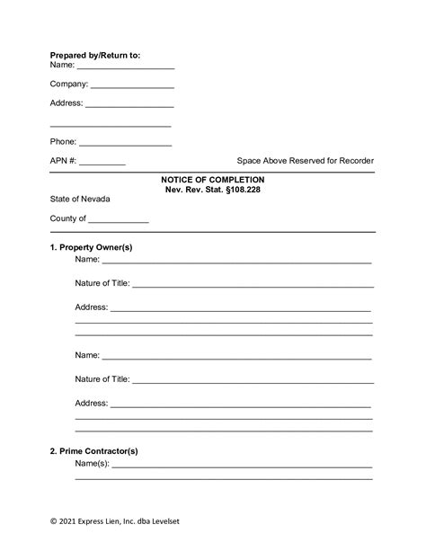 Nevada Notice Of Completion Form Free Template