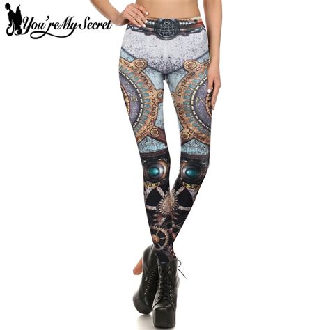 You Re My Secret Machinery Steampunk Leggings Women Gear Retro Clock