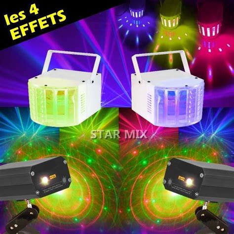 JEU DE LUMIERE PACK DE 4 EFFETS Dj 2 DERBY MULTICOULEUR 2 LASER GOBO