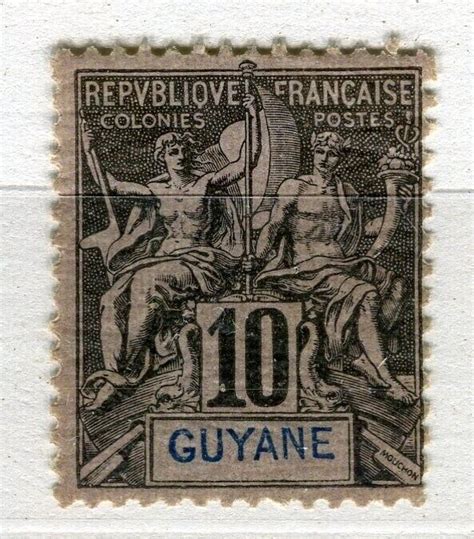 FRANCE COLONIES GUYANE 1890s Classic Tablet Type Mint Hinged 10c