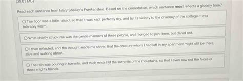 Solved 01 01 MC Read Each Sentence From Mary Shelley S Fran Algebra