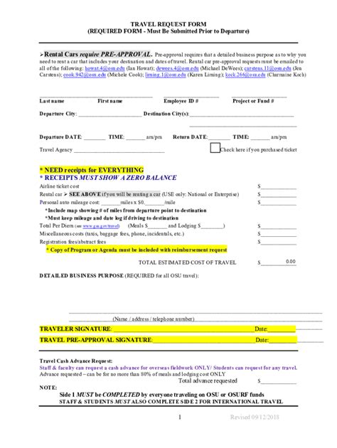 Fillable Online Research Bpcrc Osu 10 Travel Authorization Form