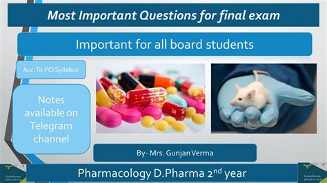 Important Questions For Final Exam Pharmacology D Pharma Nd Yr