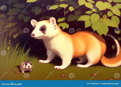 Colorful Ferret Art Pencil Sketch Of Two Playful Ferrets Stock