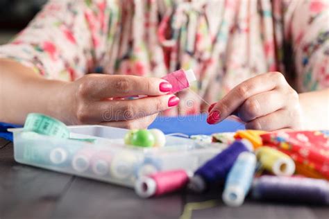 Woman Getting Ready To Sew Stock Photos Free And Royalty Free Stock