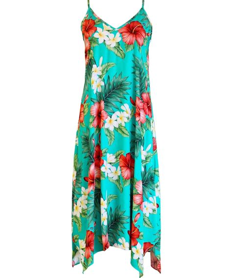 Hibiscus Maxi Spaghetti Dress With Scarf Hem Shaka Time Hawaii