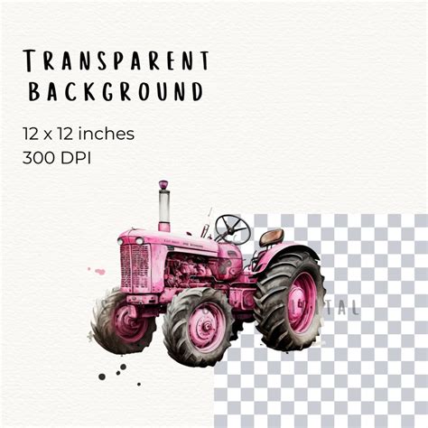 Pink Farm Tractor Watercolor Illustration Watercolor Art Dpi Png