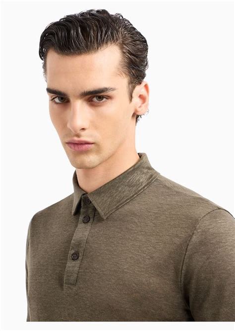 Short Sleeved Polo Shirt In Pure Linen Jersey GIORGIO ARMANI Man