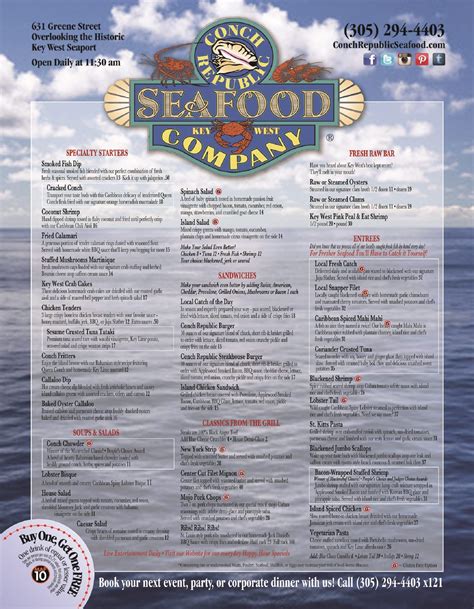 Conch Republic Seafood Company Restaurant Menu Key West Best Key