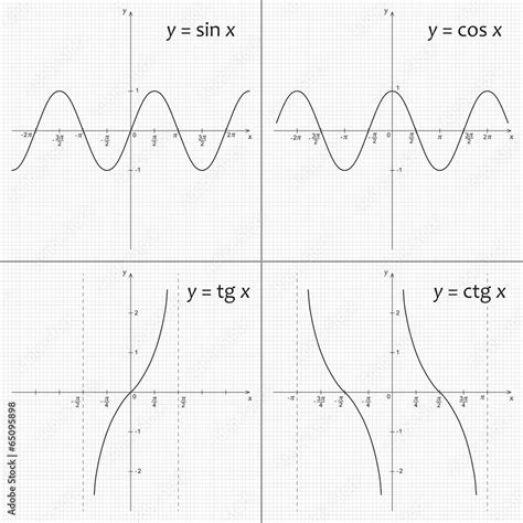 Vecteur Stock Mathematics Functions Y Sin X Y Cos X Y Tg X Y Ctg X