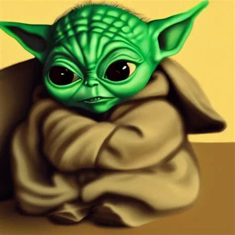 Baby Yoda Smocking A Joint Cigarette Weed Digital Stable Diffusion