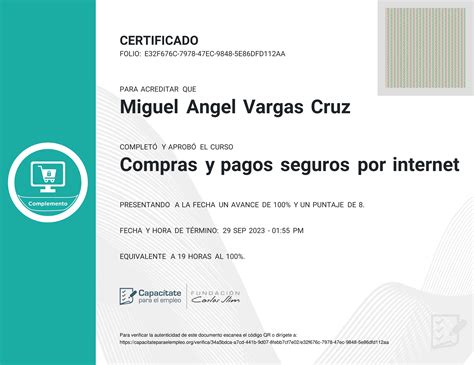 Certificado Del Curso De Compras Y Pagos Seguros Por Internet