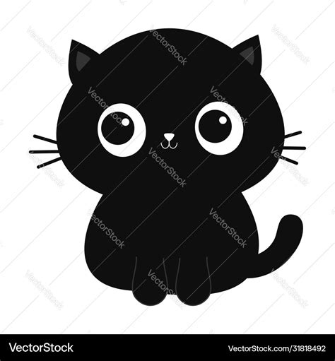 Black Cat Kitten Kitty Icon Cute Kawaii Cartoon Vector Image