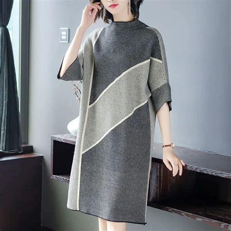 Осень-зима, новое модное платье в полоску с рукавом «летучая мышь ...