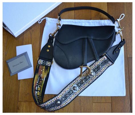 Dior Saddle Bag With Shoulder Strap Black Multiple Colors Gold Hardware