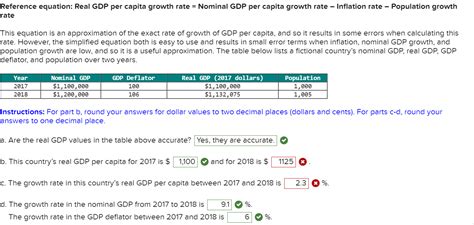 Solved Reference equation: Real GDP per capita growth rate = | Chegg.com