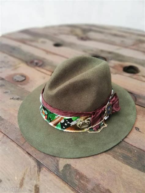 niepowtarzalne dodatki handmade zielona fedora ღ art Madam pl