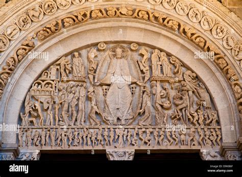 Last Judgement Tympanum By Gislebertus Circa 1130 Ad In West Façade Of Autun Cathedral France